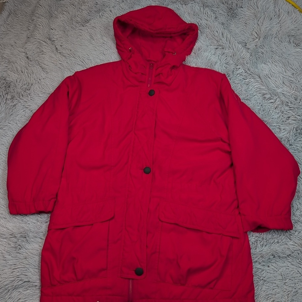 Vintage London Fog Jacket Womens S Red Coat‎ Hood Pockets Soft Career Casual